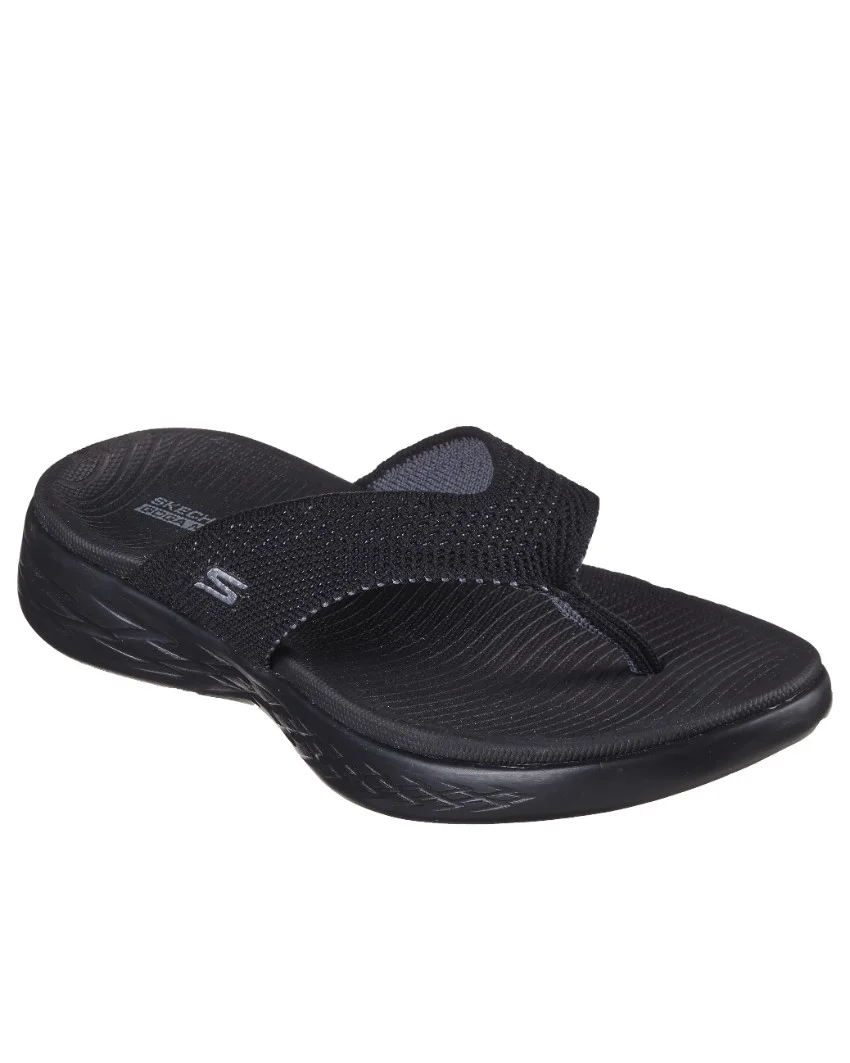Womens Skechers On-The-Go 600 - Black Grey Angled View
