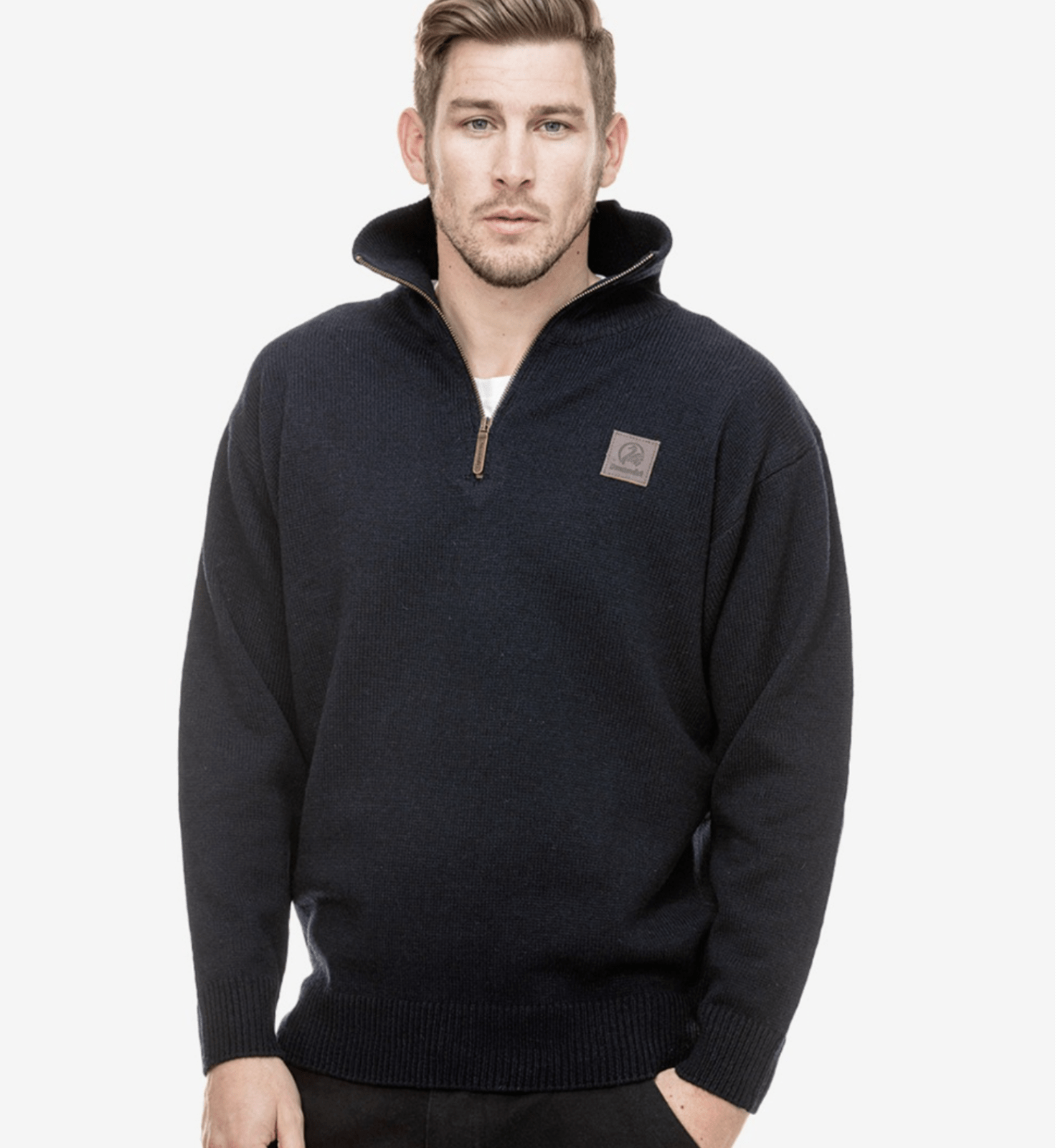 Swanndri Men's Mariner Wool Zip Neck Sweater Navy
