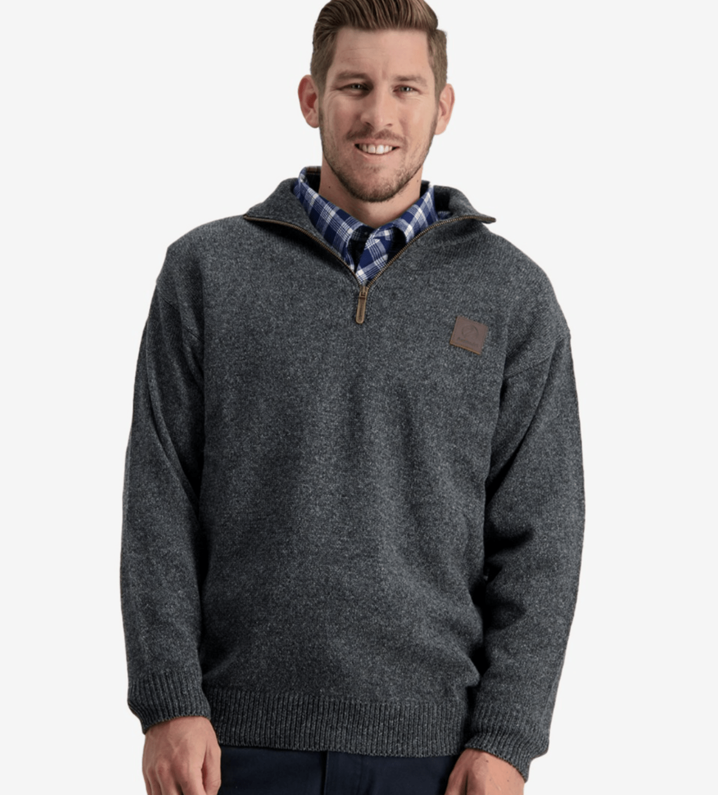 Swanndri Men's Mariner Wool Zip Neck Sweater Charcoal