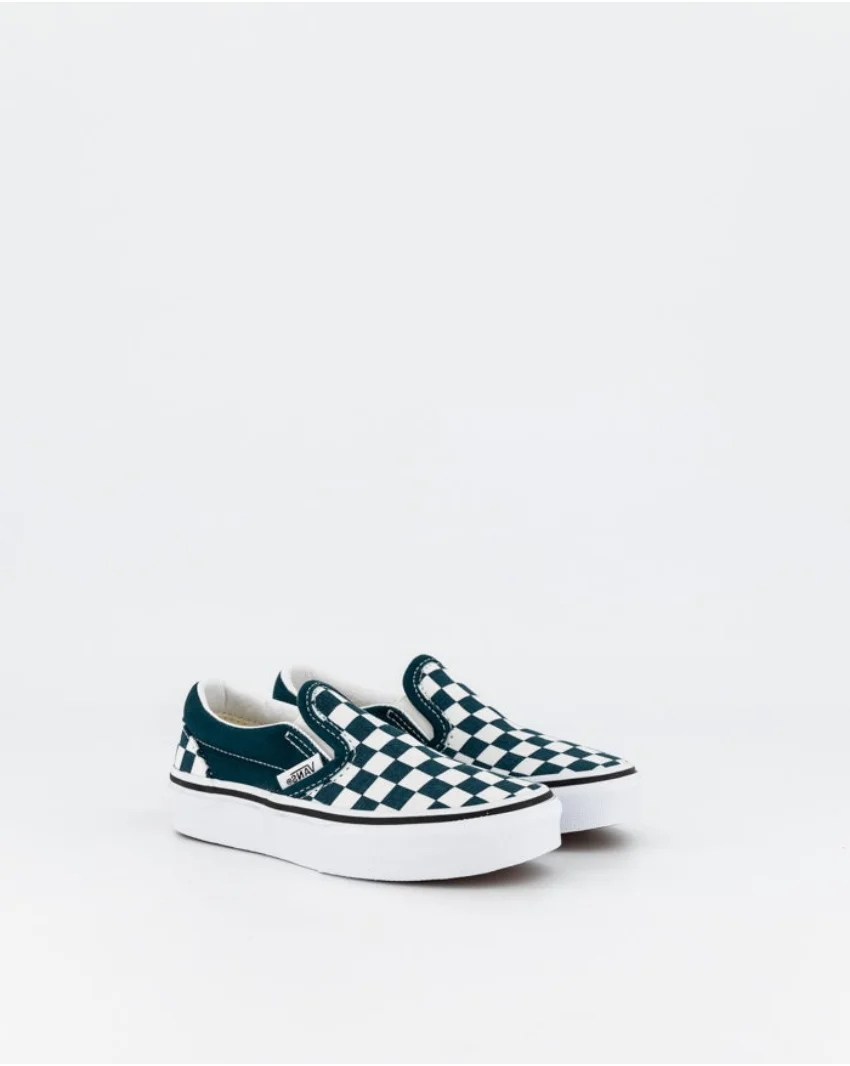 Vans Classic Slip on Kids-Teal Checker - Team Rhapsody