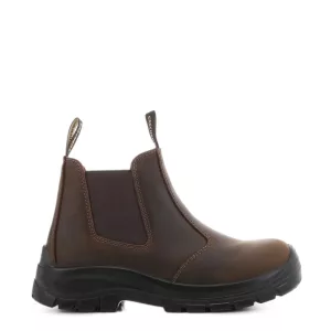 Side view of Skechers SKX Work Chelsea Boot in Dark Brown highlighting the wedge and sole design