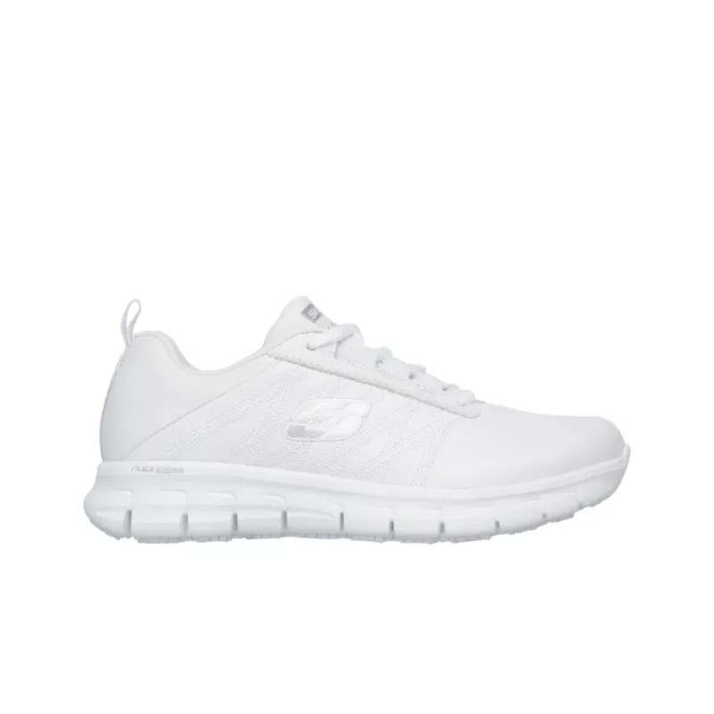 Side view of Sure Track Erath White, showcasing the contour, sole design, and slip-resistant features