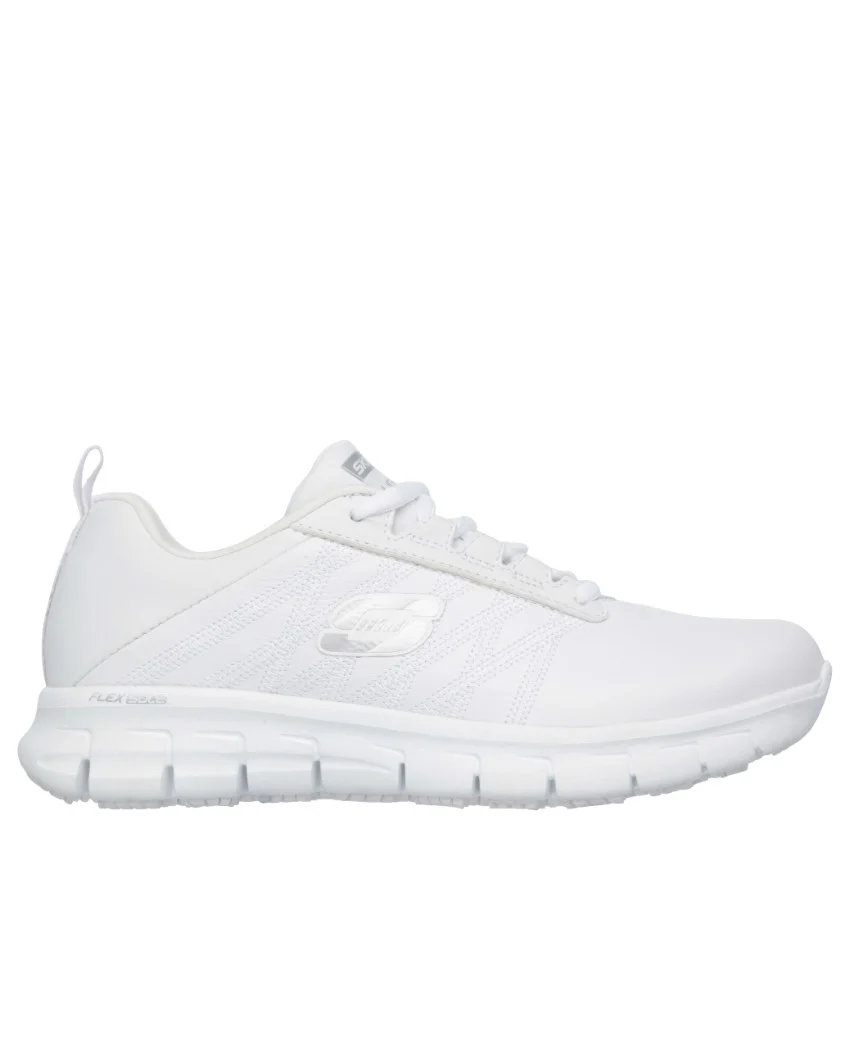 Side view of Sure Track Erath White, showcasing the contour, sole design, and slip-resistant features