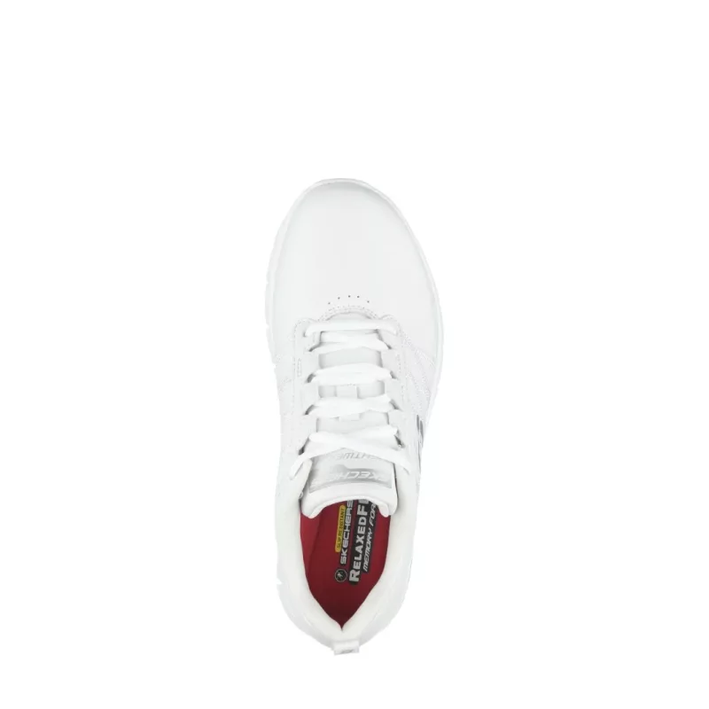 Top view of Sure Track Erath White, displaying the memory foam insole, lacing, and sleek design