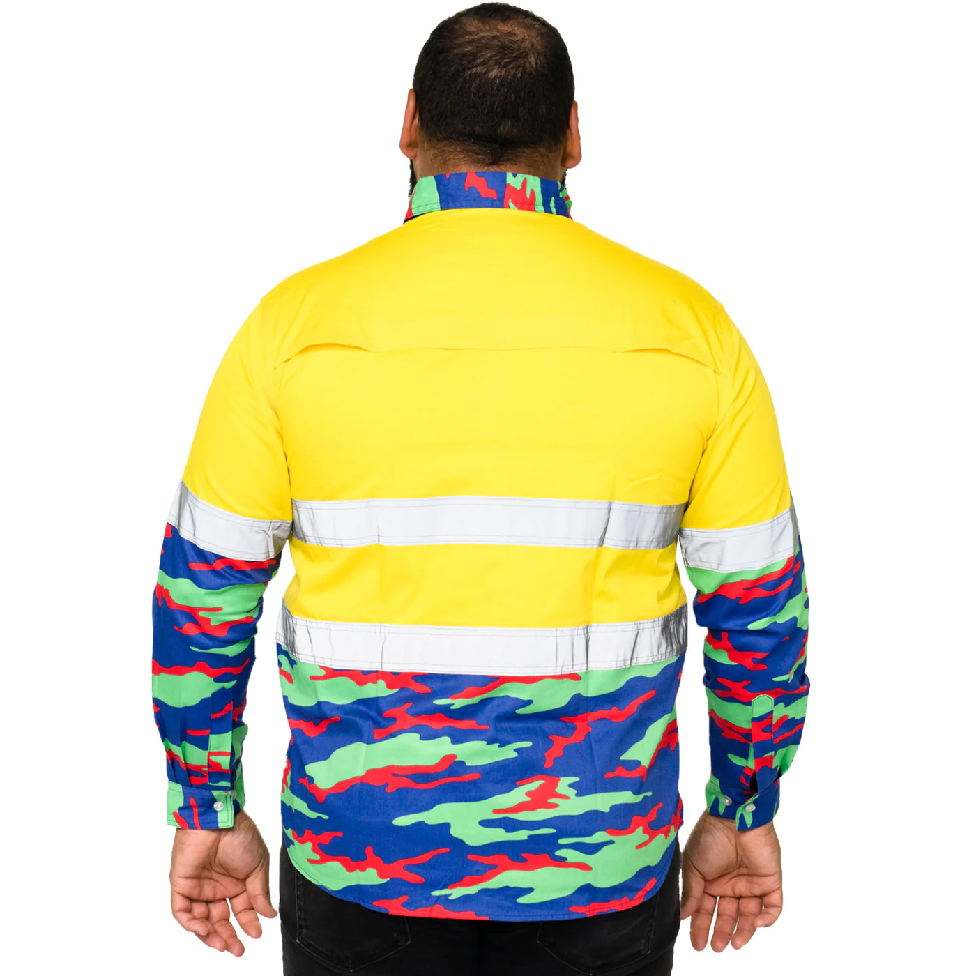 NRL WARRIORS 'CAMO' HI-VIS WORK SHIRT Back View