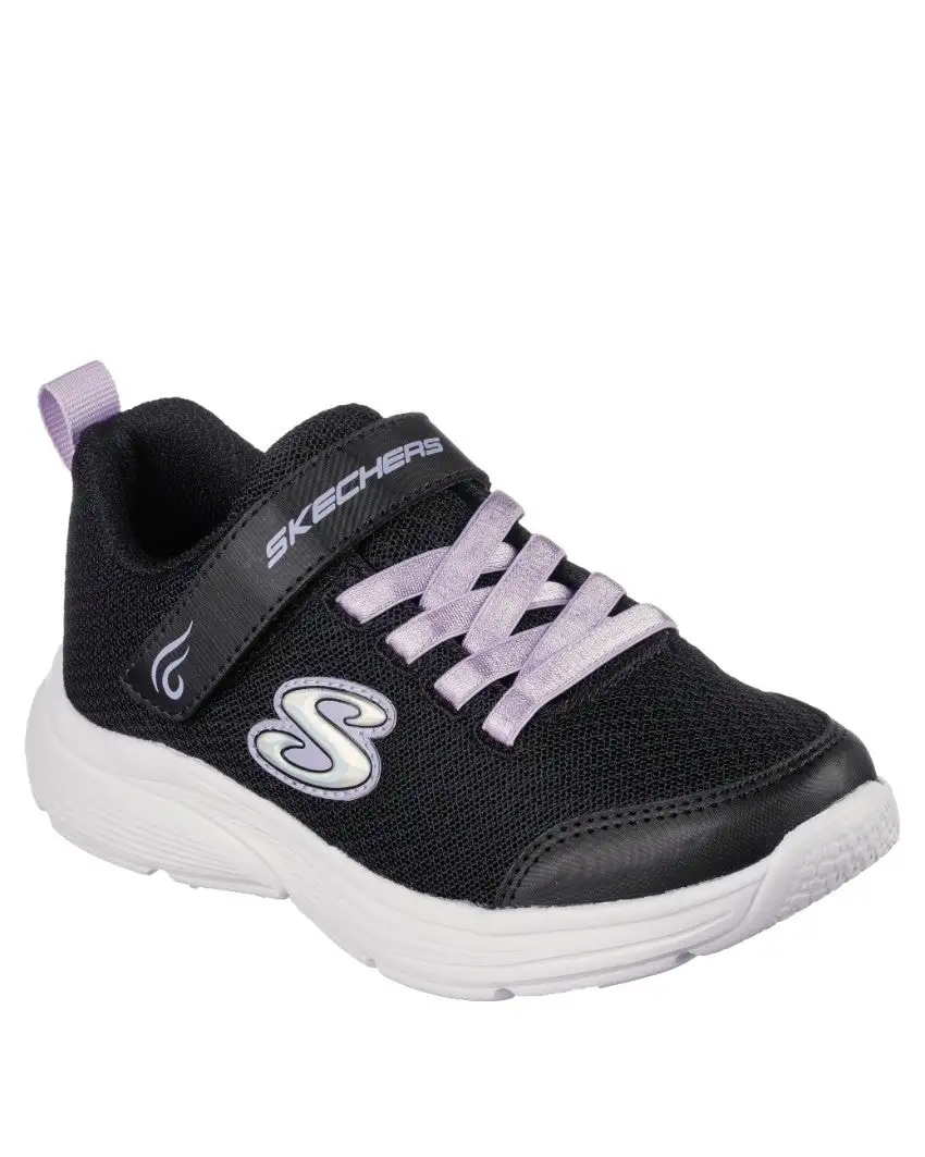 angled view of Skechers Kids Wavy Lites - Black