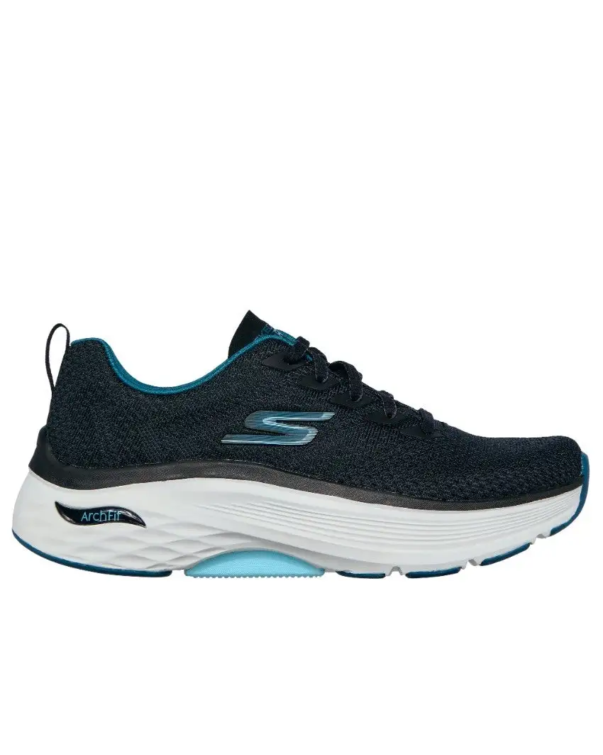 Side view of the Women's Max Cushioning Arch Fit in Black , highlighting its sleek contour and innovative sole design