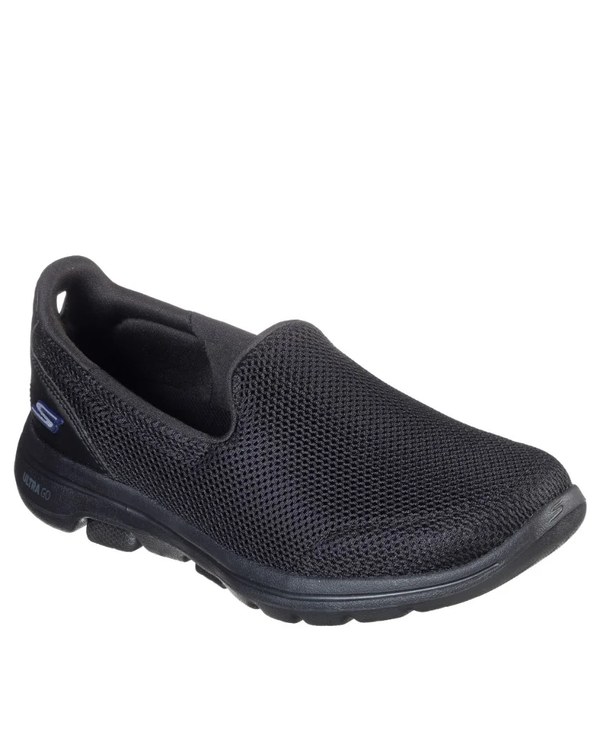 Womens skechers go walk 5 black black front view