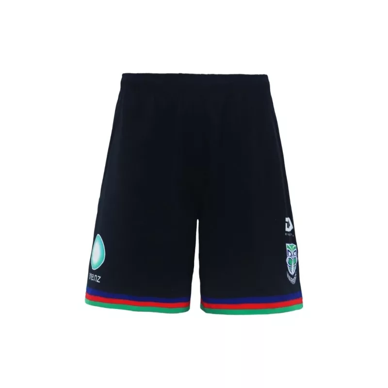 Front view of 2024 New Zealand Warriors men's alternate black gym shorts with zip pockets