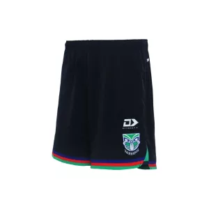 Left angled view of 2024 New Zealand Warriors men's alternate black gym shorts with zip pockets