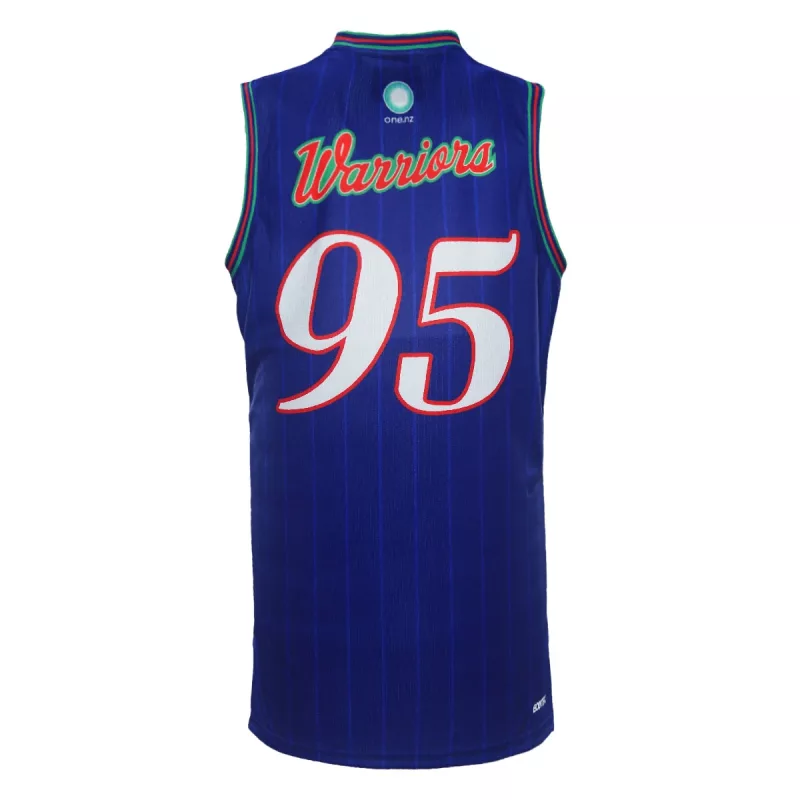 Back view of 2024 New Zealand Warriors men's royal basketball singlet