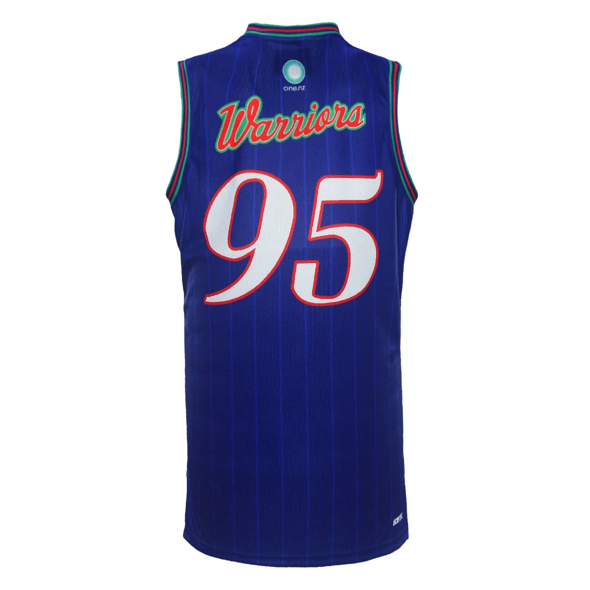 Back view of 2024 New Zealand Warriors men's royal basketball singlet