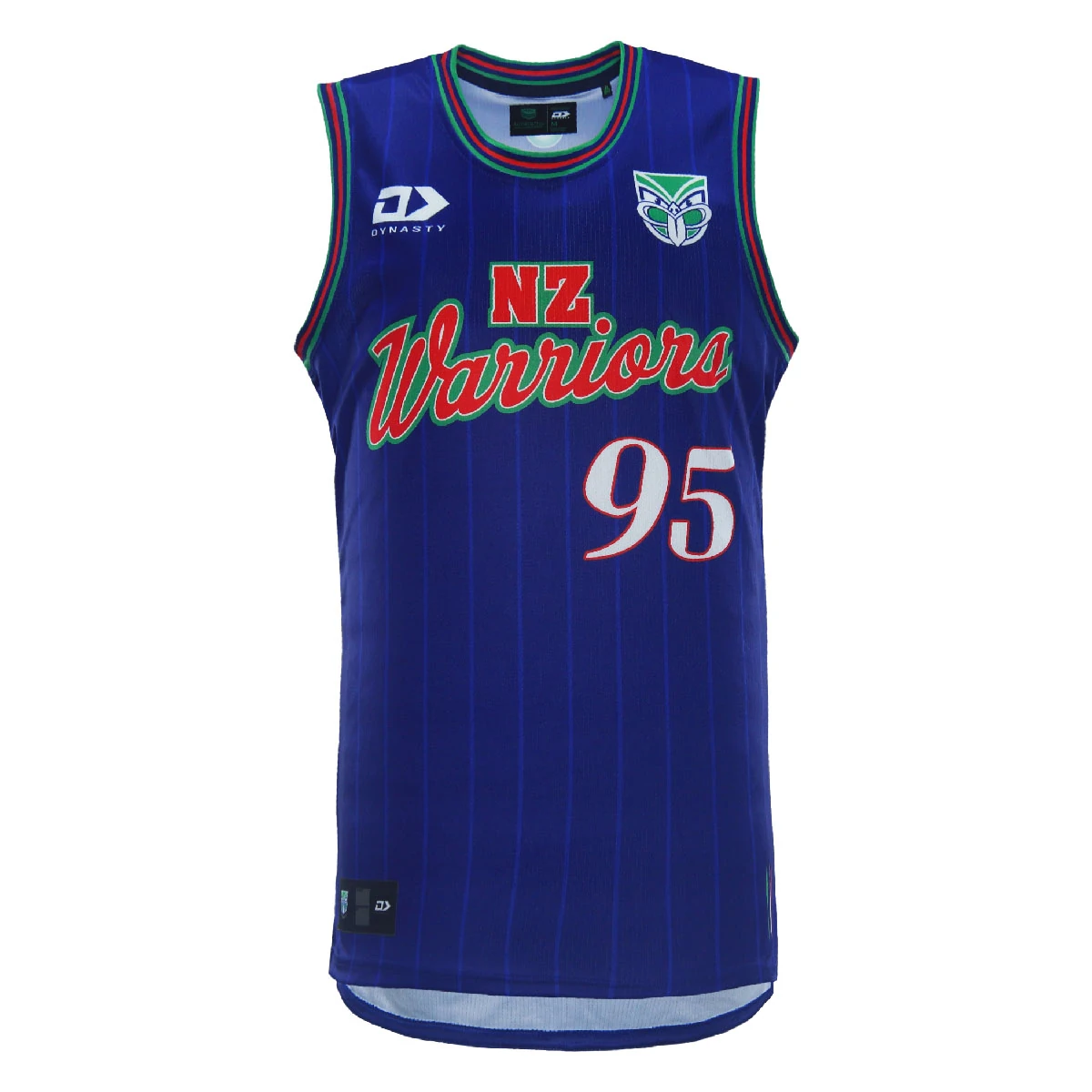 Front view of 2024 New Zealand Warriors men's royal basketball singlet