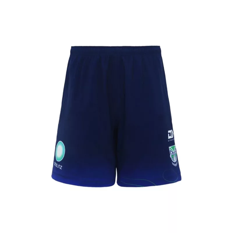 Front view of 2024 New Zealand Warriors men's navy gym shorts with zip pockets.