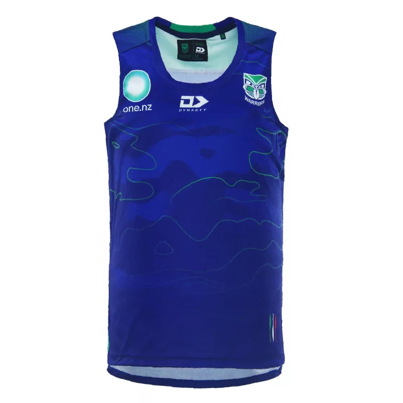 Front view of 2024 New Zealand Warriors men's royal training singlet
