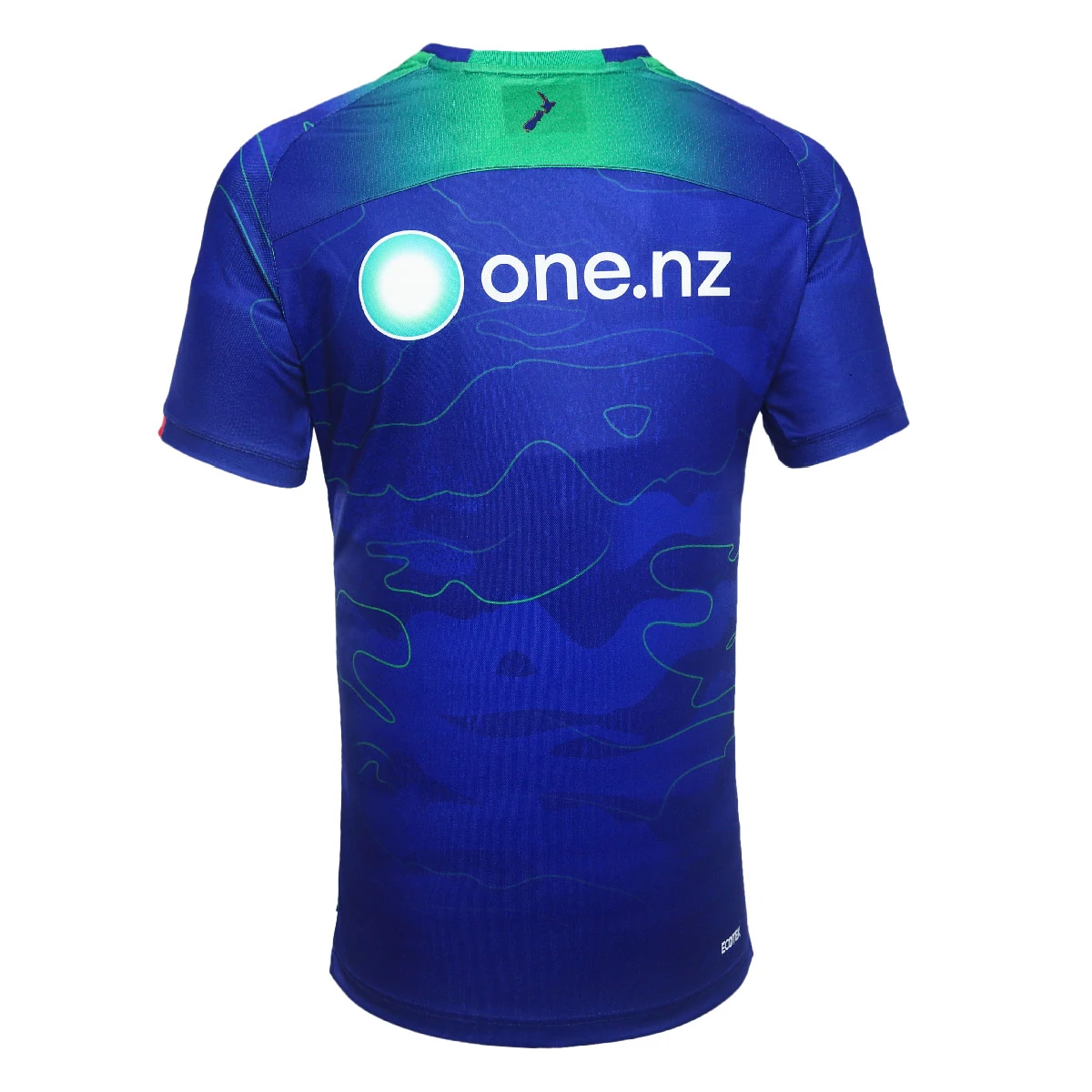 Back view of 2024 New Zealand Warriors men's training tee in royal blue