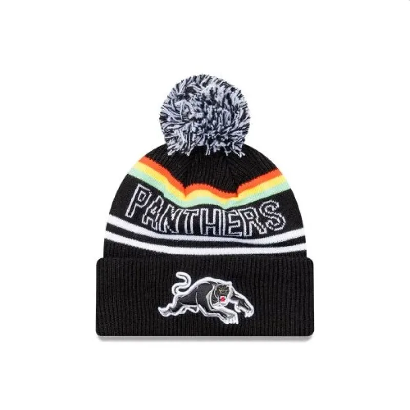 Panthers New Era Pom Pom Beanie Front View