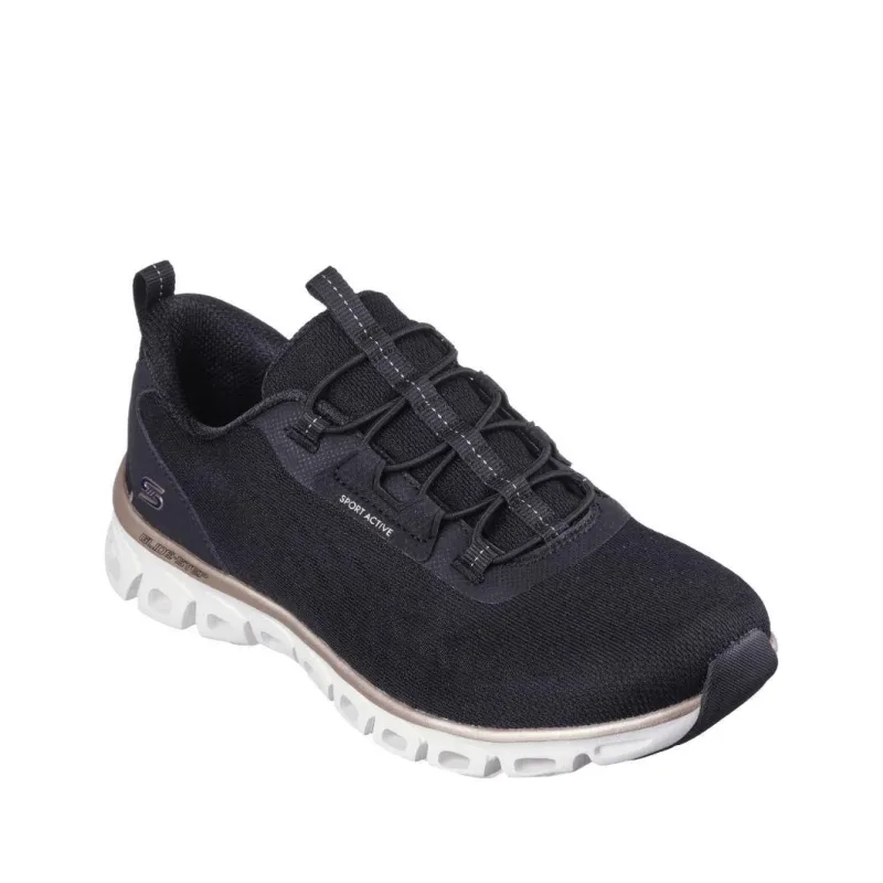 Womens Skechers Glide Step Align Black Rose Gold Front View