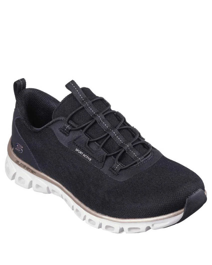 Womens Skechers Glide Step Align Black Rose Gold Front View