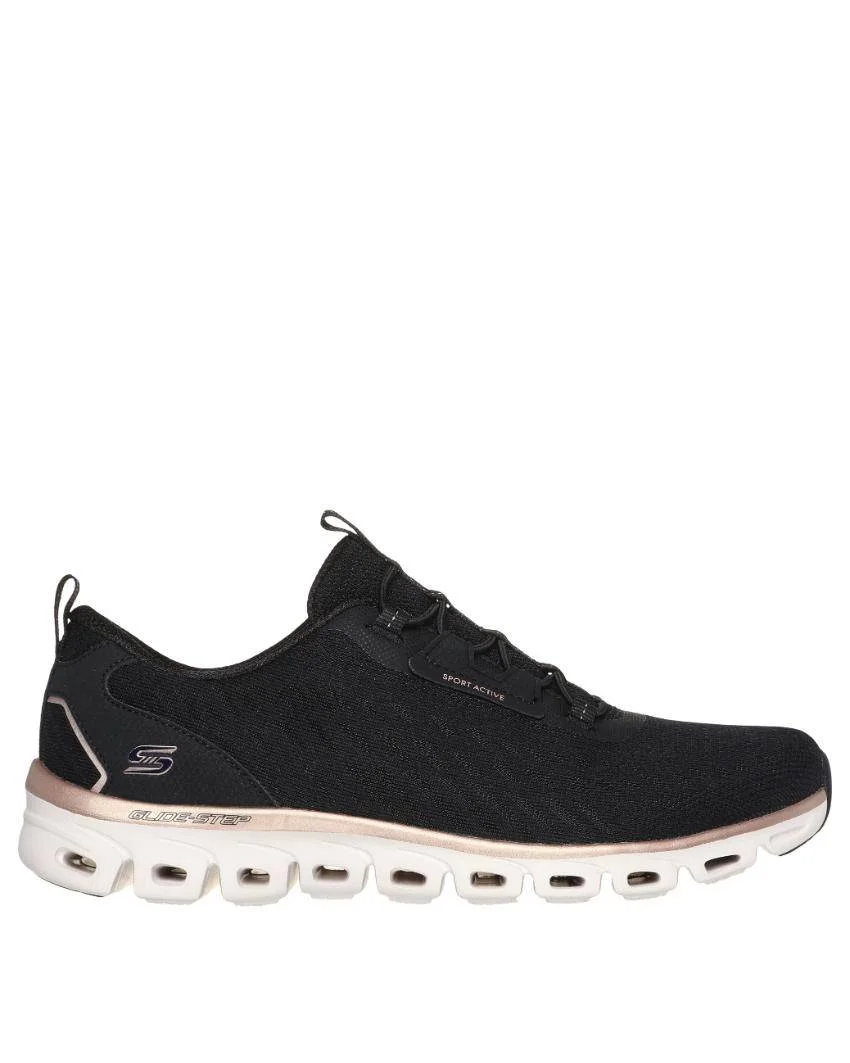 Womens Skechers Glide Step Align Black Rose Gold Right Side View