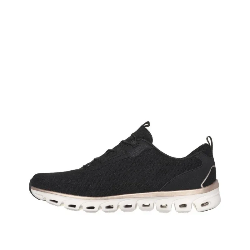 Womens Skechers Glide Step Align Black Rose Gold Left Side View