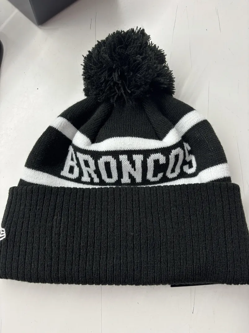 Broncos Beanie Black White Flat Back