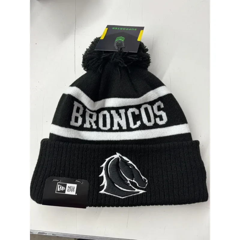 Broncos Beanie Black White Flat Front