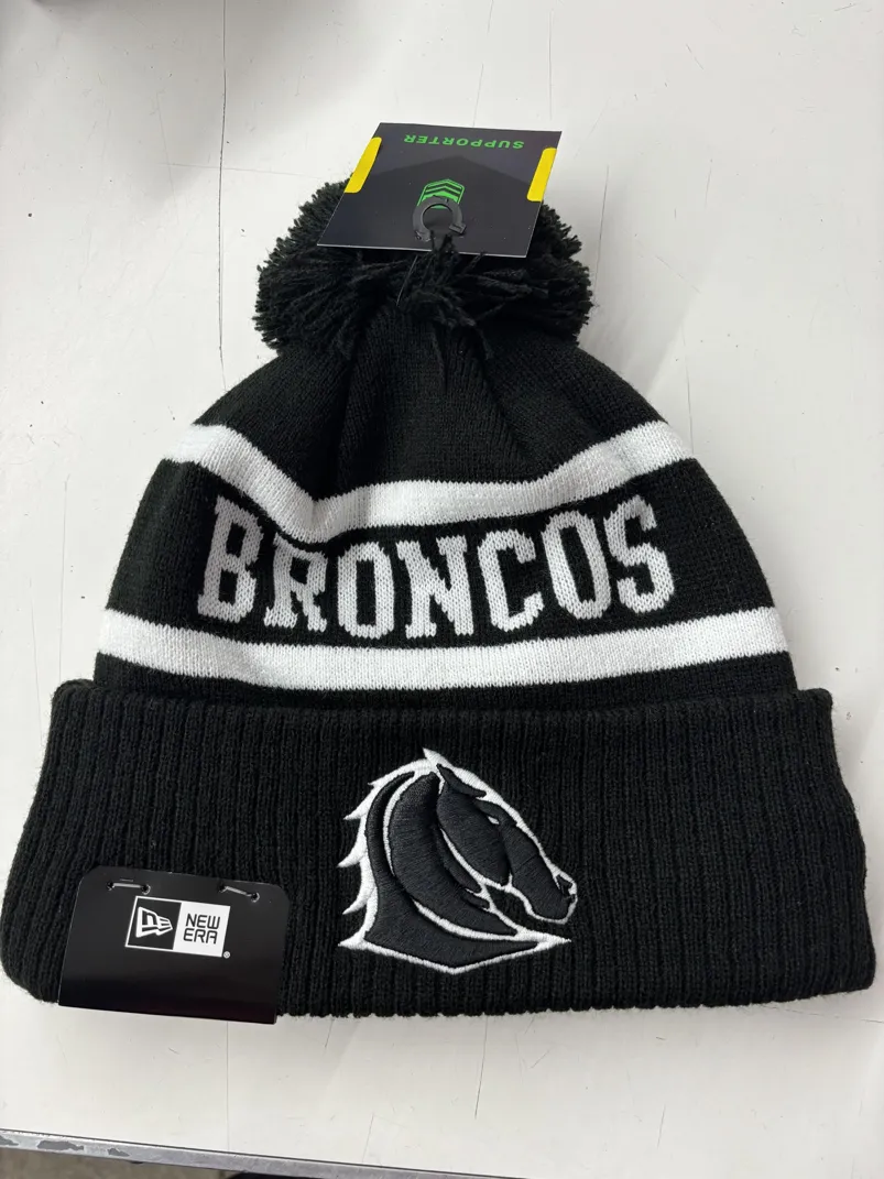 Broncos Beanie Black White Flat Front