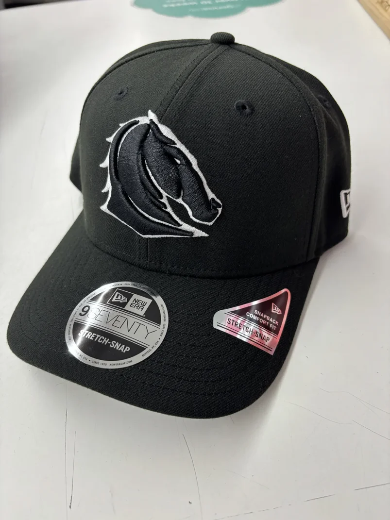 NRL Broncos 970SS Snapback Cap Black White Front Right View