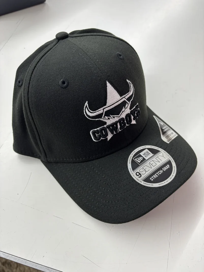 NRL Cowboys 970SS Snapback Cap Black White Front Left View