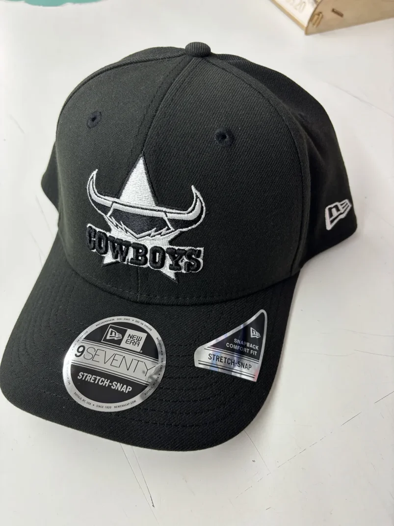 NRL Cowboys 970SS Snapback Cap Black White Front Right View