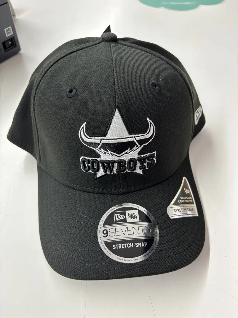 NRL Cowboys 970SS Snapback Cap Black White Front View