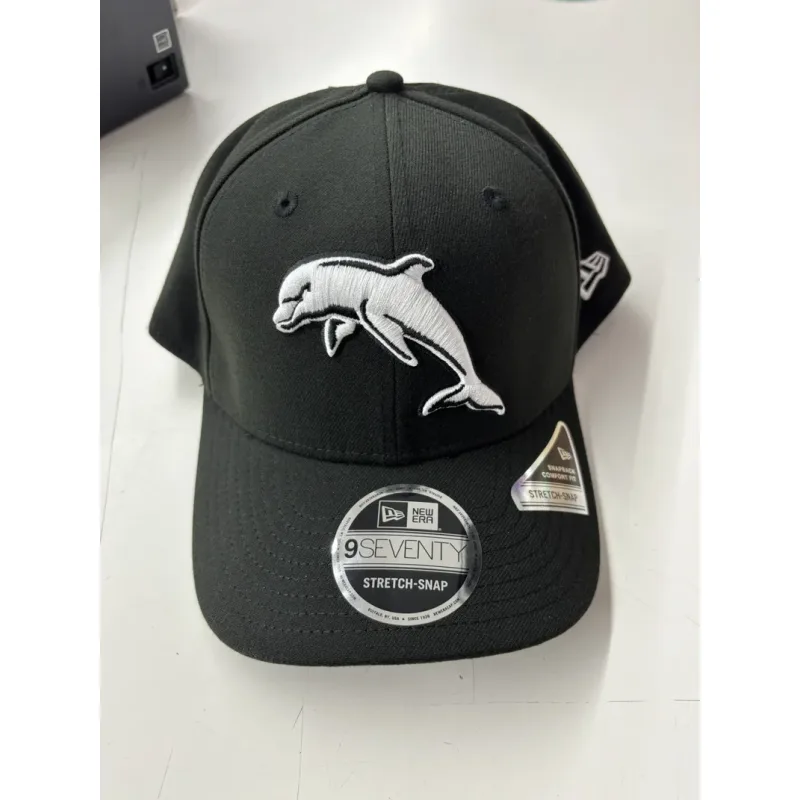 NRL Dolphins 970SS Snapback Cap Black White Front View