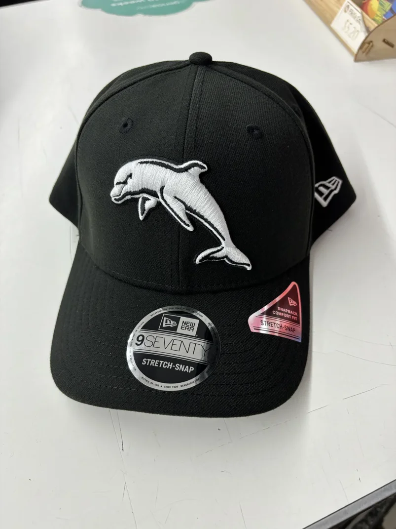NRL Dolphins 970SS Snapback Cap Black White Front Right View