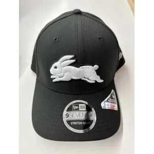 NRL Rabbitohs 970SS Snapback Cap Black White Front View