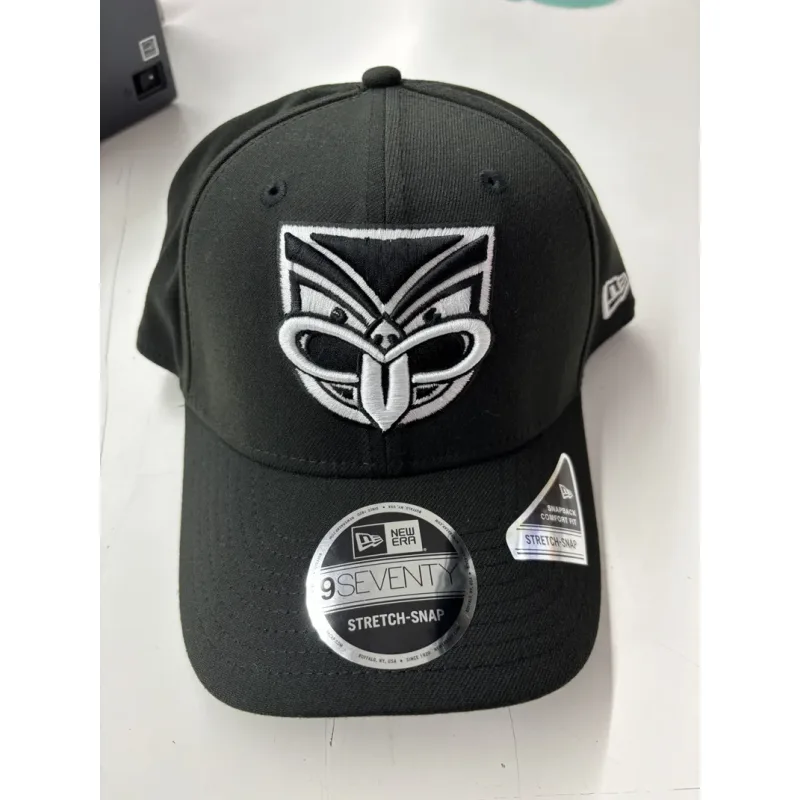 NRL Warriors 970SS Snapback Cap Black White Front View