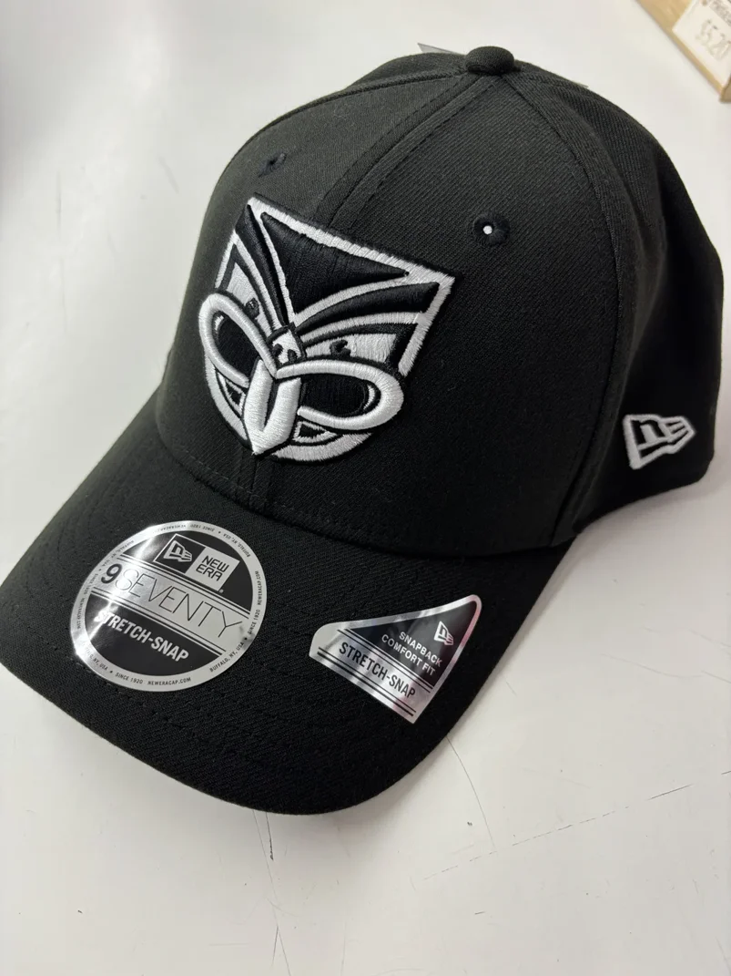 NRL Warriors 970SS Snapback Cap Black White Front Right View