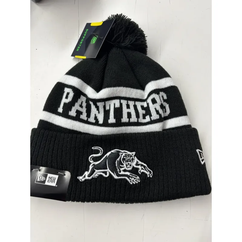 Panthers Beanie Black White Flat Front