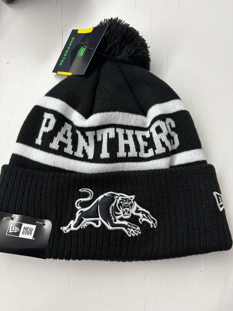 Panthers Beanie Black White Flat Front