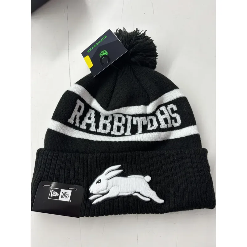 Rabbitohs Beanie Black White Flat Front