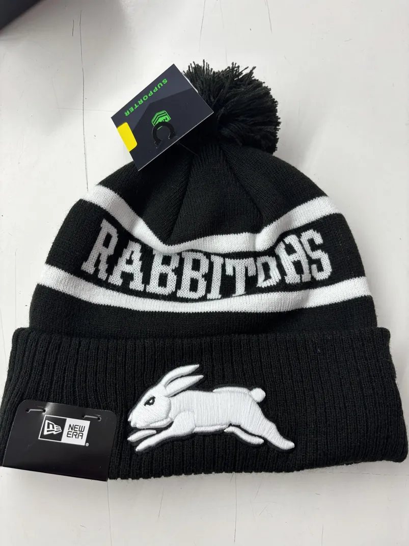 Rabbitohs Beanie Black White Flat Front