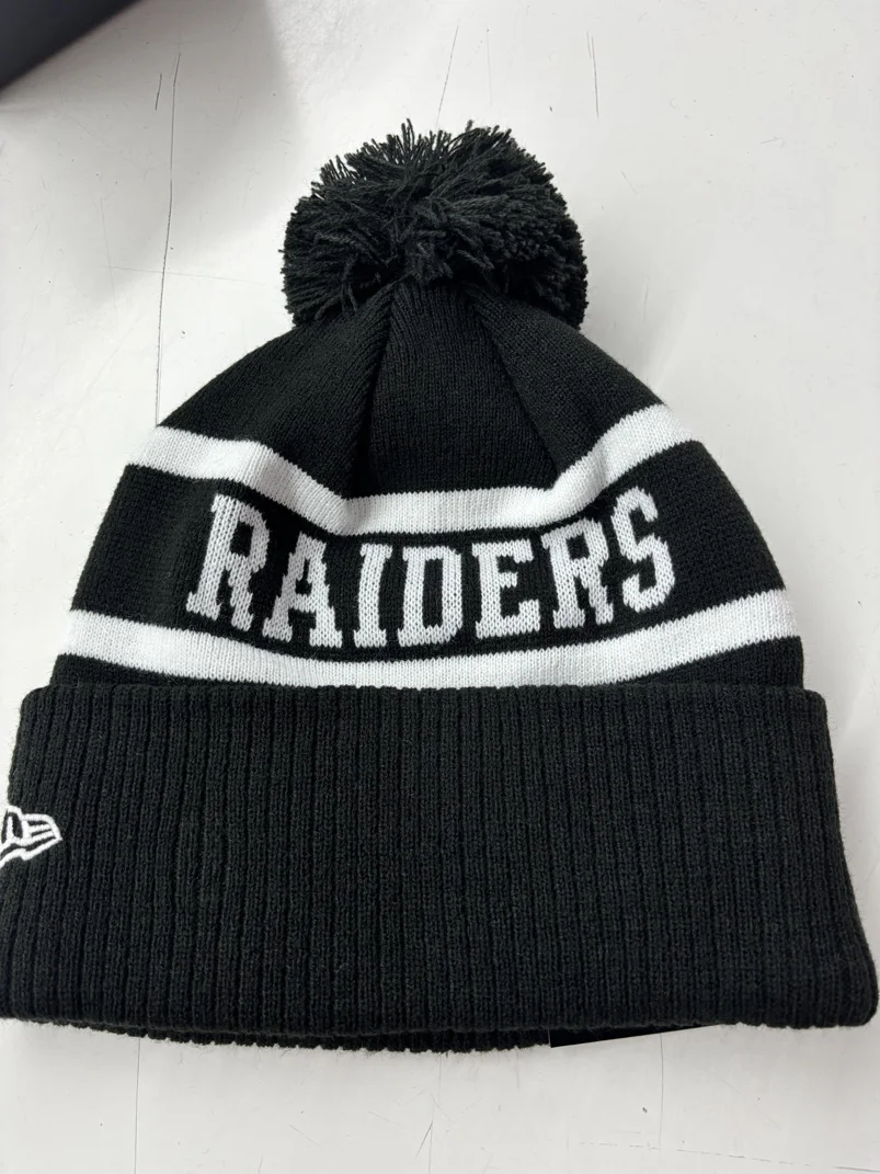 Raiders Beanie Black White Flat Back