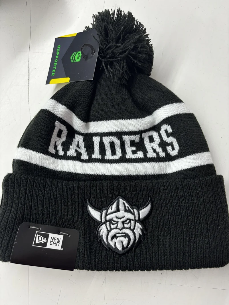 Raiderrs Beanie Black White Flat Front