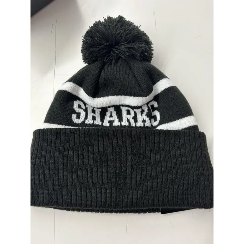 Sharks Beanie Black White Flat Back