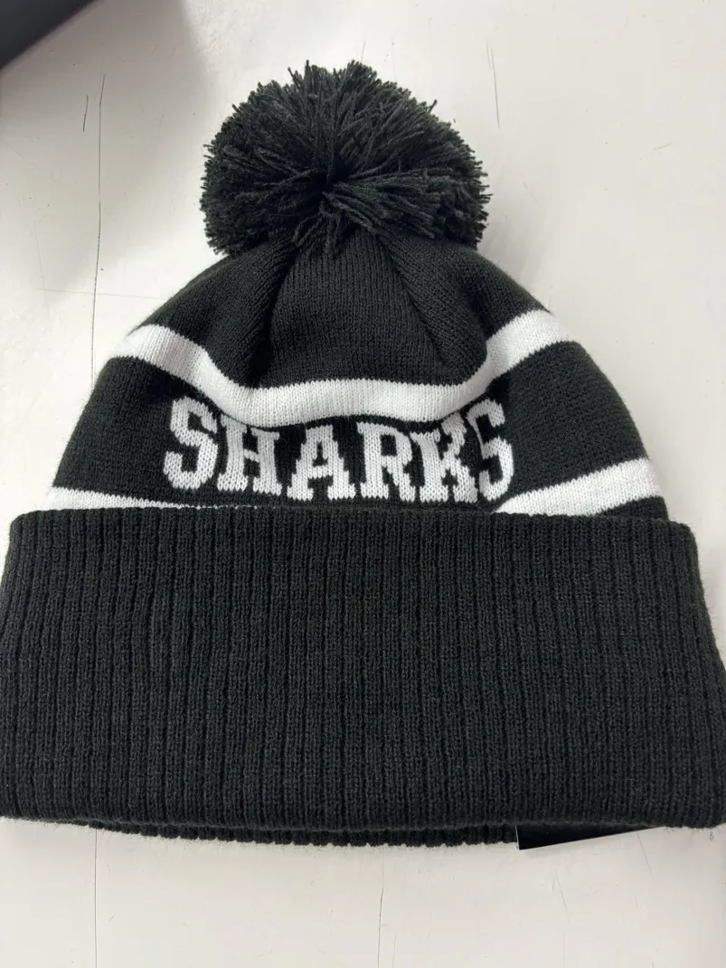 Sharks Beanie Black White Flat Back