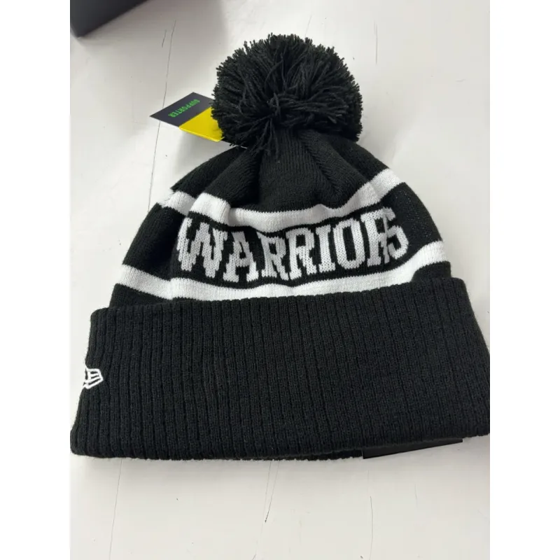 Warriors Beanie Black White Flat Back