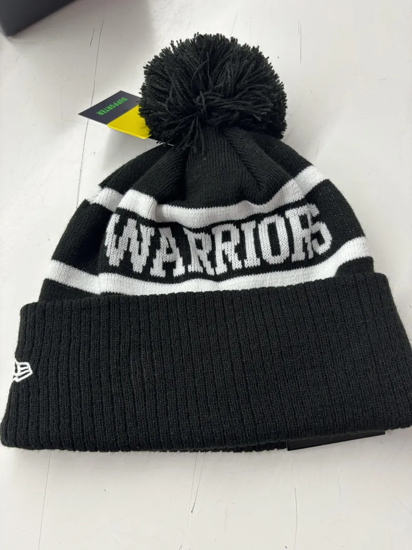 Warriors Beanie Black White Flat Back