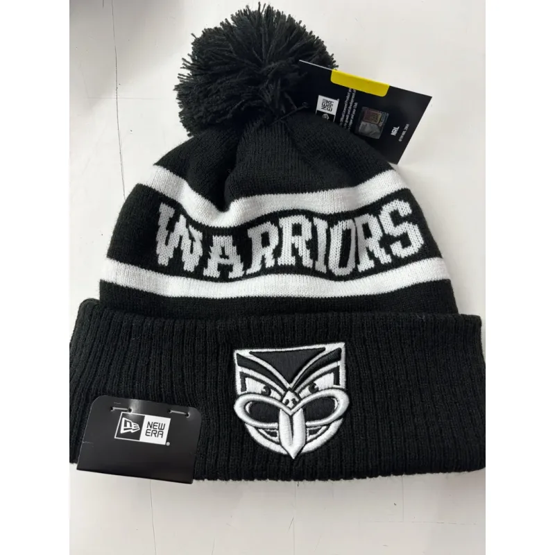 Warriors Beanie Black White Flat Front