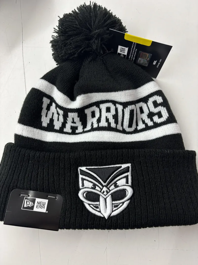 Warriors Beanie Black White Flat Front